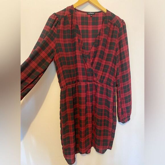 Eclipse Red and Black Plaid Mini Dress - Picture 3 of 12